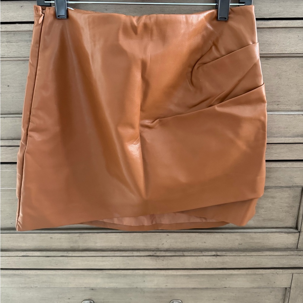 Lulu's Faux Leather Mini Skirt in Caramel